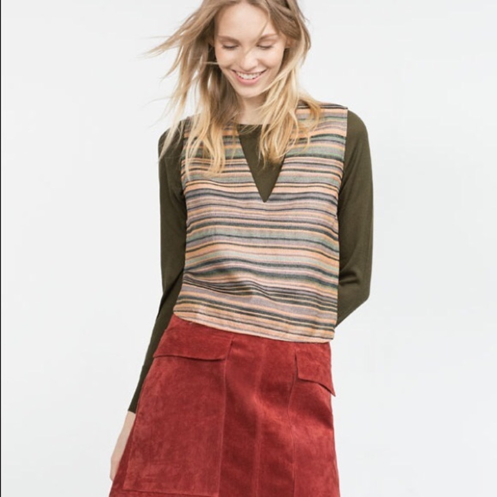 NWT Zara Multicolored Sparkly Striped Top Sz M